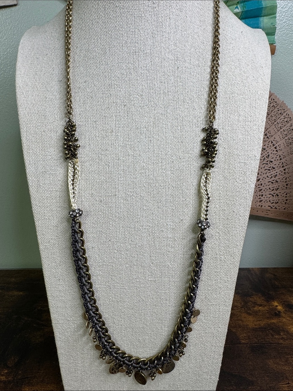 LOFT Chain Necklace in Gold and Grey with Discs